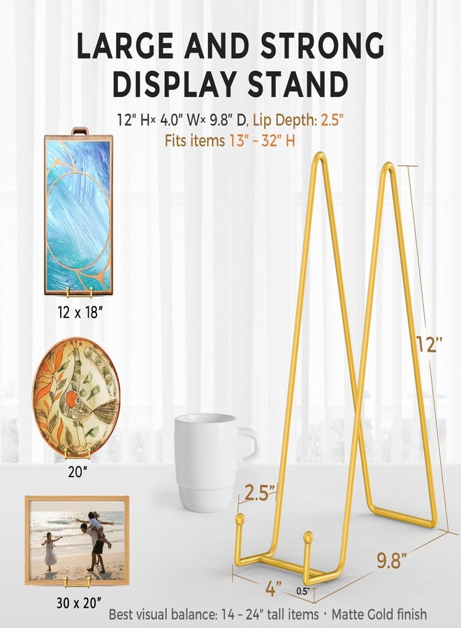 TRLife TR-LIFE 12 Inch Large Plate Stands/holder for Display - Metal Picture Frame Holder Stand + Small Easels for Platter, Book, Plaques, Photo, Tabletop Art (Gold 2 Pack) - Image 3